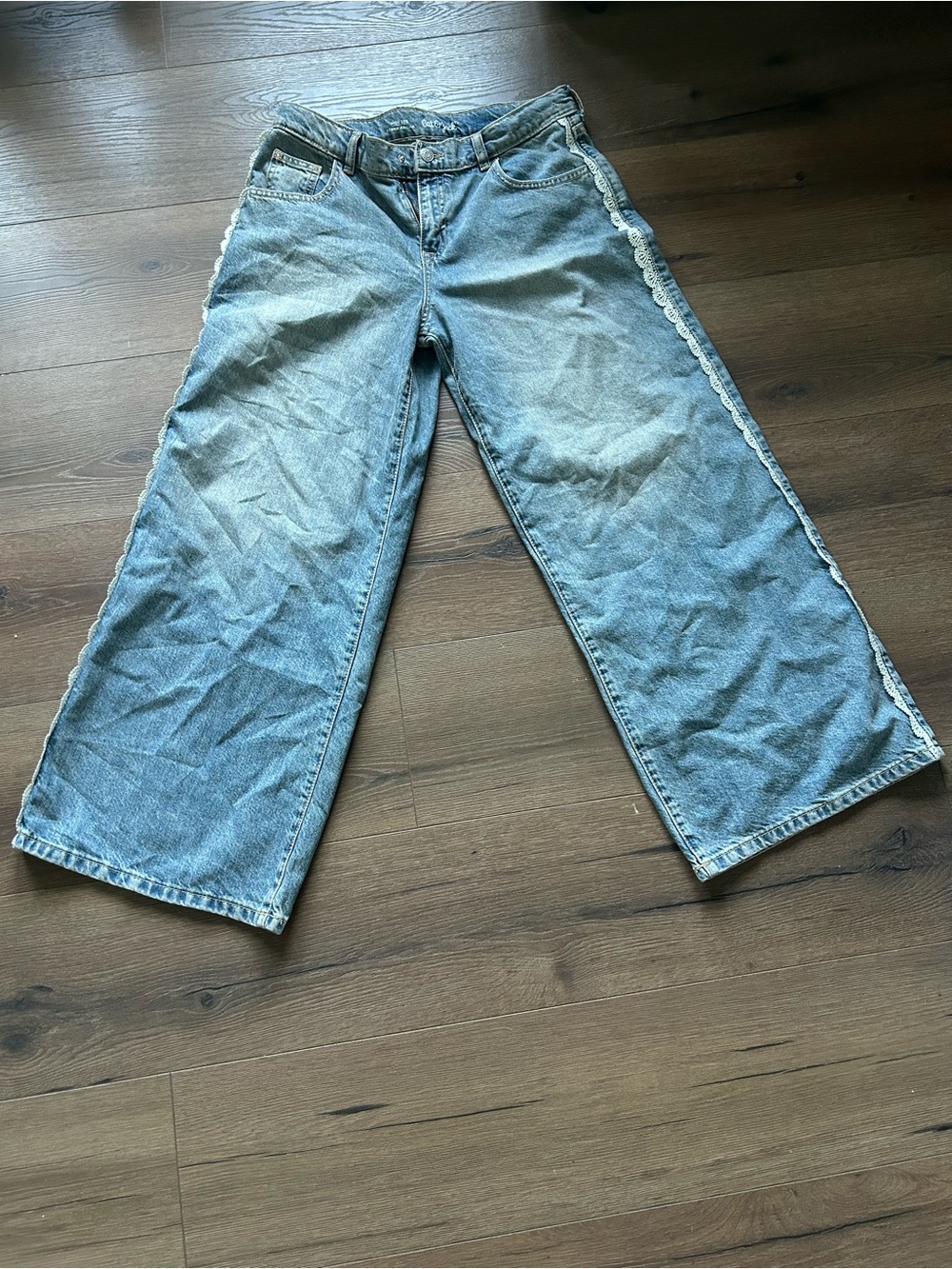 Cat & Jack Light Blue Wide-Leg Jeans with Lace Trim